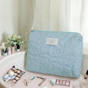 Quilted Sky Blue Floral Makeup Bag NWOT